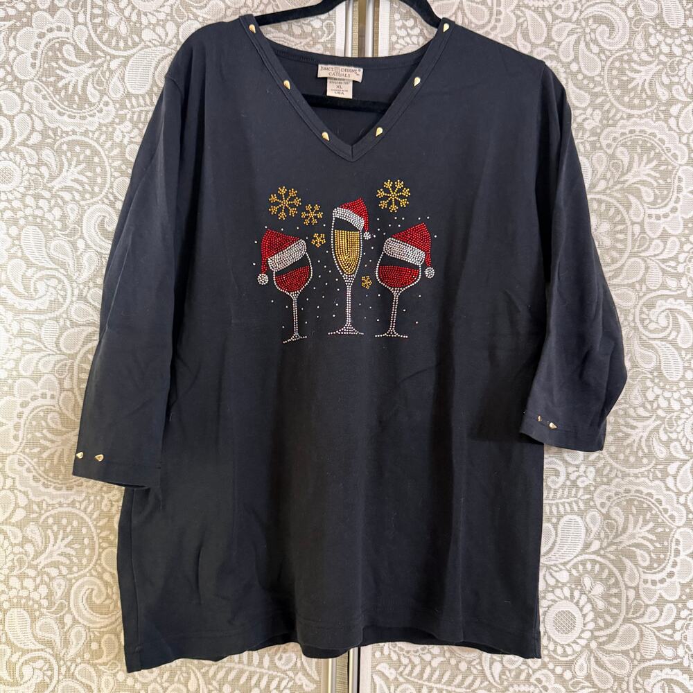 Christmas Wine Beaded Top XL